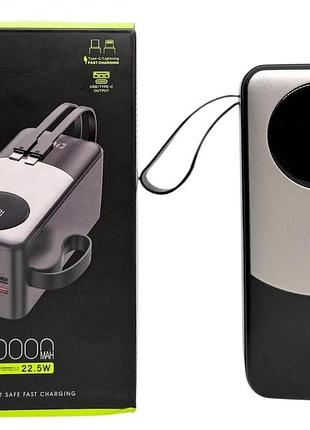 Универсальное зарядное устройство wuw tugii y106 60000 mah с быстрой зарядкой, дисплеем и встроенными кабелями 4xusb black