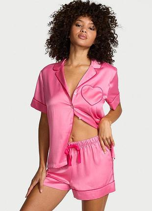 Жіноча піжама (шорти + сорочка) victoria's secret (287997896812) glazed satin short pajama set l рожева
