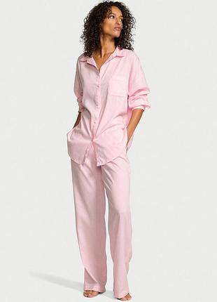 Женская пижама (штаны + рубашка) victoria's secret (8796678262442) modal-cotton long pajama set s розовая