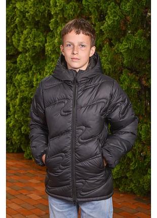 Зимний пуховик "волна" лебяжий пух, черный 152-158