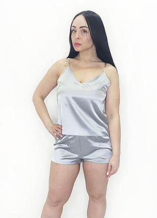 Піжама жіноча шовкова майка з шортами чорний m/l