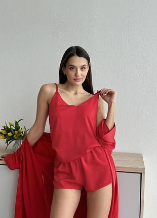 Пижама женская шелковая красный 3xl-4xl