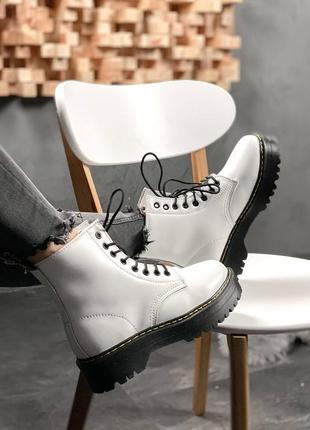 ❄️dr.martens Leopard jadon white fur❄️зимние белые ботинки доктор мартинс жадон с мехом