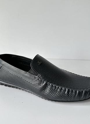 Мокасины мужские кожаные черные перфорация