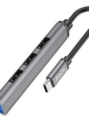 Usb hub хаб hoco hb26 на 4 порта usb 3.0*1+usb 2.0*3 type-c to usb сірий до 1tb