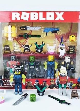 Набор фигурок roblox роблокс 4 героев 8 головных уборов, оружие, джетпак rl3