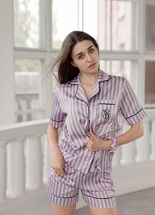 Піжама жіноча рожева victoria's secret satin short pj set (вікторія сікрет) xl