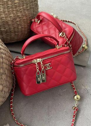 Сумка женская красная chanel classic lambskin кожаная фирменная, кроссбоди на цепочке
