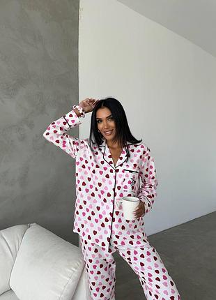 Піжама жіноча біла в серці victoria's secret — комплект сорочка та штани туреччина + подарункове паковання vs l