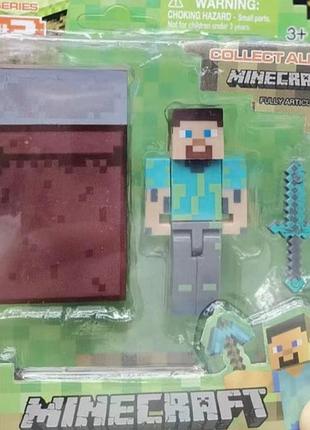 Фигурка майнкрафт steve с аксессуарами стив minecraft 7 см