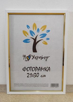 Фоторамка а4 21х30 см белая с золотой вставкой багет 1511-015-3