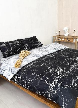 Постільна білизна полікоттон чорна з мармуровим принтом marble — комплект (полуторний, двоспальний, євро, сімейний)