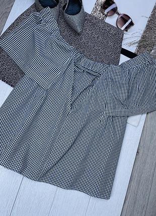 Нова літня блуза topshop xl  чорно-біла блуза з вирізом на спині блуза в клітинку жіноча