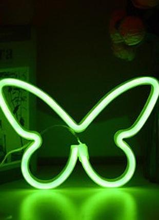 Настенный неоновый светильник ночник бабочка butterfly зеленая