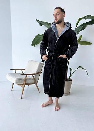 Мужской махровый банный халат с капюшоном men – теплый домашний халат для бани и сауны, мягкий плотный хлопок, длинный xl