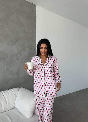 Пижама женская белая в сердечках victoria’s secret — комплект рубашка и штаны турция m