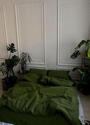 Комплект постельного белья бязь зелёный однотонный матча (полуторный,двуспальный, евро, семейный) семейный