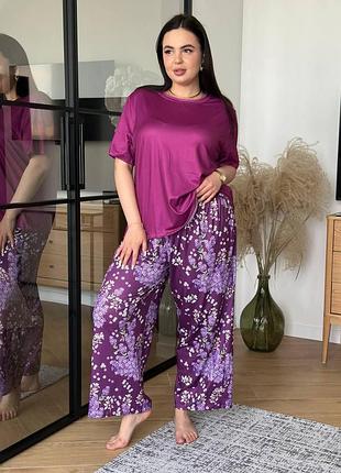 Женская пижама plus size — футболка и брюки, размеры 2xl–5xl 3xl