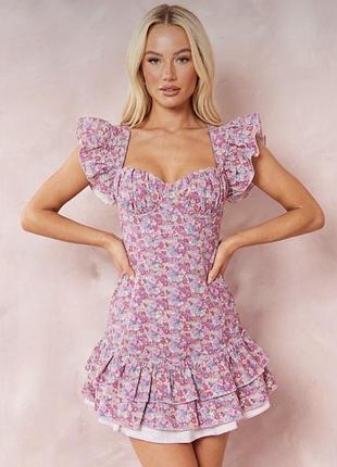 Кортке плаття сукня в квітковий принт нове prettylittlething s-m