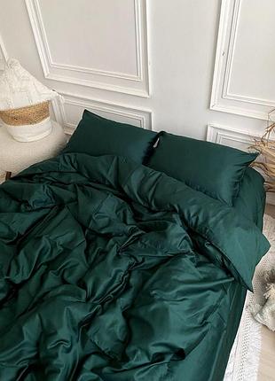 Постельное бельё сатин зелёное однотонное (полуторный, двуспальный, евро, семейный комплект) семейный