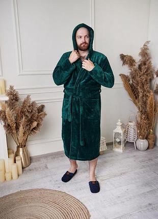 Халат мужской зелёный батал с капюшоном с карманами, размеры 2xl–5xl 4xl