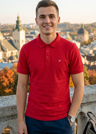 Гарне чоловіче бавовняне поло червоного кольору daniel hechter made in bangladesh