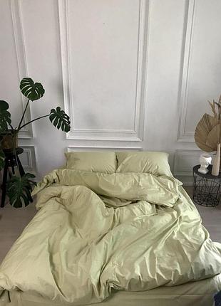 Постельное бельё сатин оливковый однотонное (полуторный, двуспальный, евро, семейный комплект) двуспальный