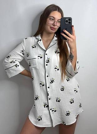 Жіноча муслінова нічна сорочка панда xl-2xl