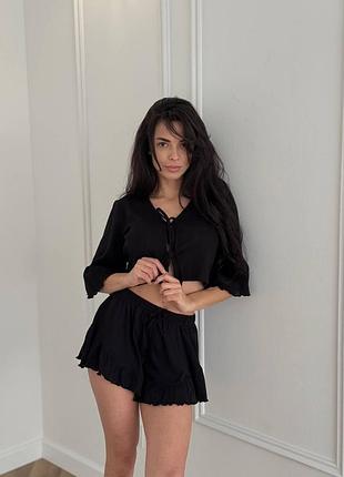 Женский комплект на завязках с шортами черный m-l