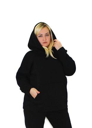 Жіноче худі на флісі батал чорний р 4xl/5xl