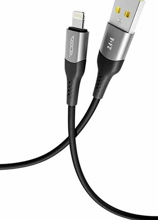 Кабель usb lightning 1.2 м 12 w 5 v 2.4 a чорний алюмінієвий плетений ridea rc-us42 ultrastrong