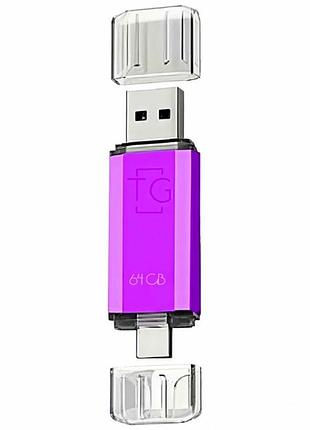 Usb флешка t&g 64gb usb type c фиолетовая для хранения и переноса данных из abs пластика