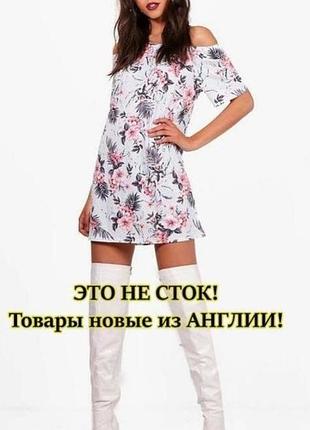 Boohoo. товар з англії. плаття з відкритими плечима, з квітковим принтом.