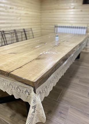 Ажурная скатерть прямоугольная на стол из кружева (бежевая)160*300см.