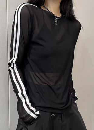 Топ сіточний з лампасами по рукавах streetwear