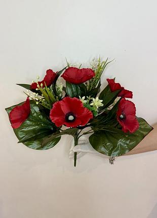 Искусственный букет красный мак, 35 см