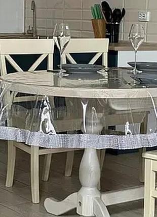 Селіконова скатертина овальна cristal 150 на 350, скатертина на стіл зі стразами