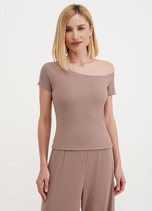 Жіноча футболка з бавовняного трикотажу в рубчик giulia rib 4811/010 l beige-light beige