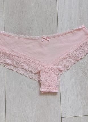 Розовые коттоновые кружные трусики ажурные трусы кружевные esmara m м 10 38 46