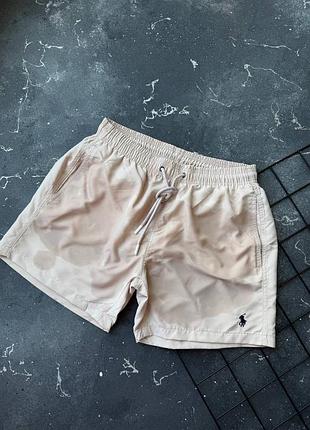 Чоловічі пляжні шорти плавки polo ralph lauren, бежеві , принт на мокрих шортах