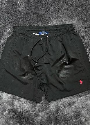 Чоловічі пляжні шорти плавки polo ralph lauren чорні , принт на мокрих шортах