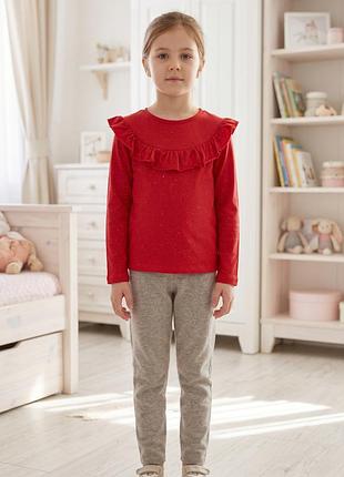 Нарядный красный лонгслив с рюшами и блестками для девочки george на 7-8 лет (рост 122-128 см)