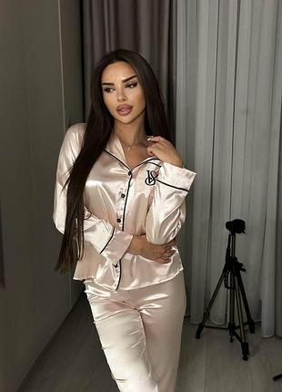 Пижама женская шелковая пудра victoria's secret satin с коробкой – сатиновая пижама виктория сикрет
