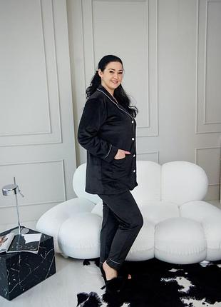 Женская велюровая пижама батал 2xl–4xl — теплый домашний комплект 4xl