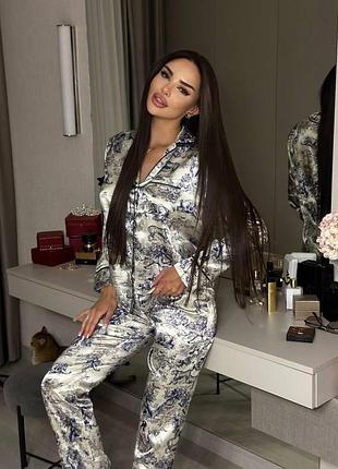 Піжама жіноча victoria's secret шовкова з принтом — сорочка та штани, стильний комплект для з victoria's secret (вікторія сікрет)