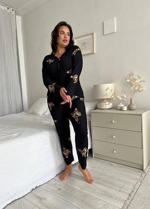 Женская пижама батальная 2xl–4xl – комплект для сна и дома, рубашка с длинным рукавом и брюки 4xl