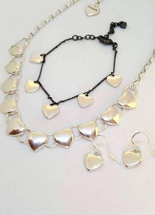 Набор: ожерелье, серьги и браслет "сердечки" посеребрение pilgrim дания