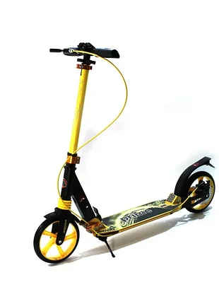 Самокат мод (prime) bavar sport 200 мм, складаний із дисковим гальмом, амортизаторами.жовтий