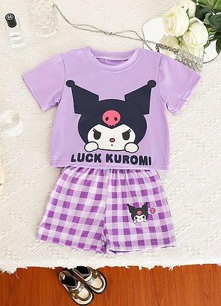 Костюм детский аниме куроми kuromi футболка шорты сиреневый 100 см (krm10)
