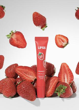 Блиск-ліппер для губ lipss ceramides & peptides lipper strawberry summer (червоний із срібно-червоними блискітками) 10 ml